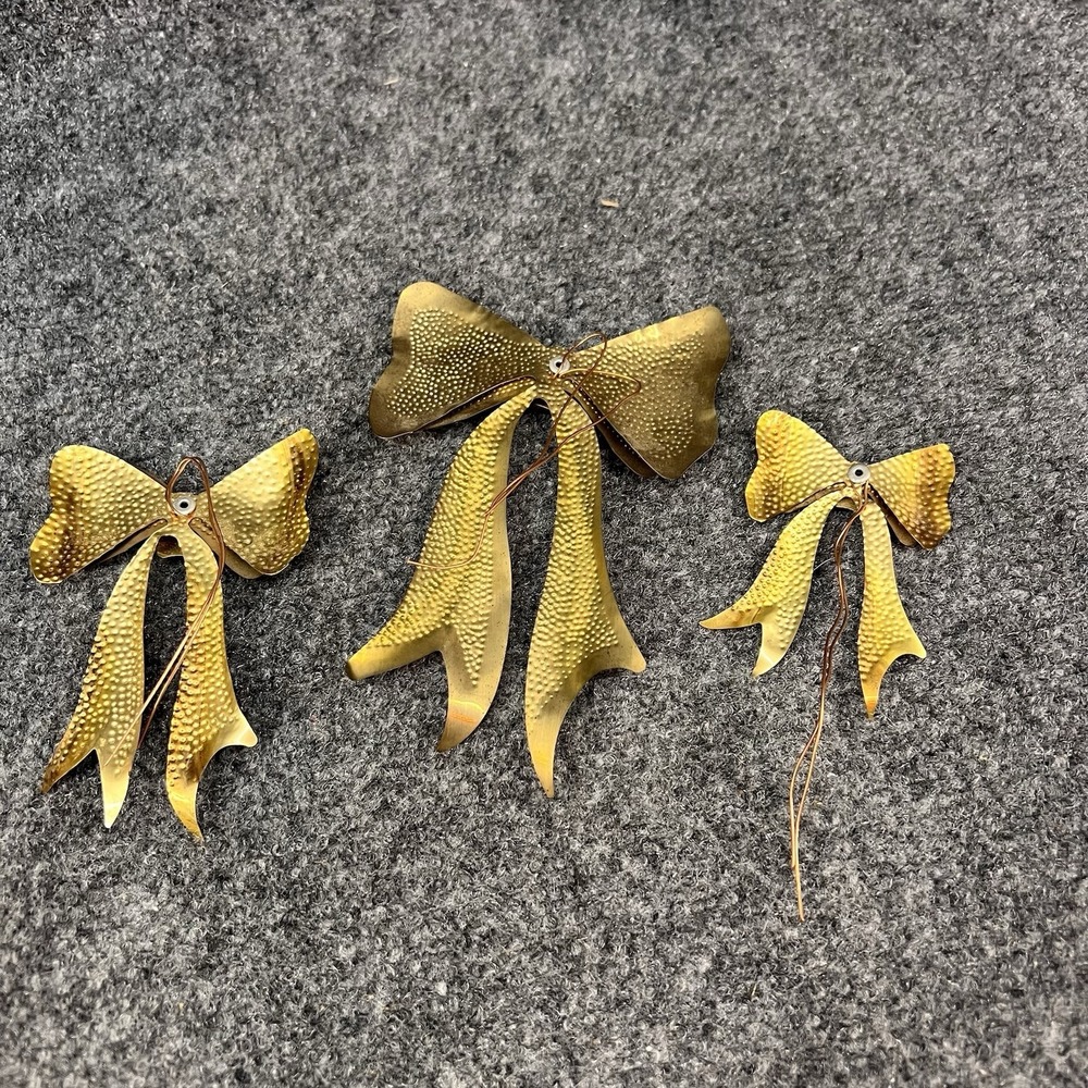 Vtg Home Interiors Trio Set Of 3 Brass Metal Punched Bows 3D Decor Wall Hanging - Picture 2 of 10